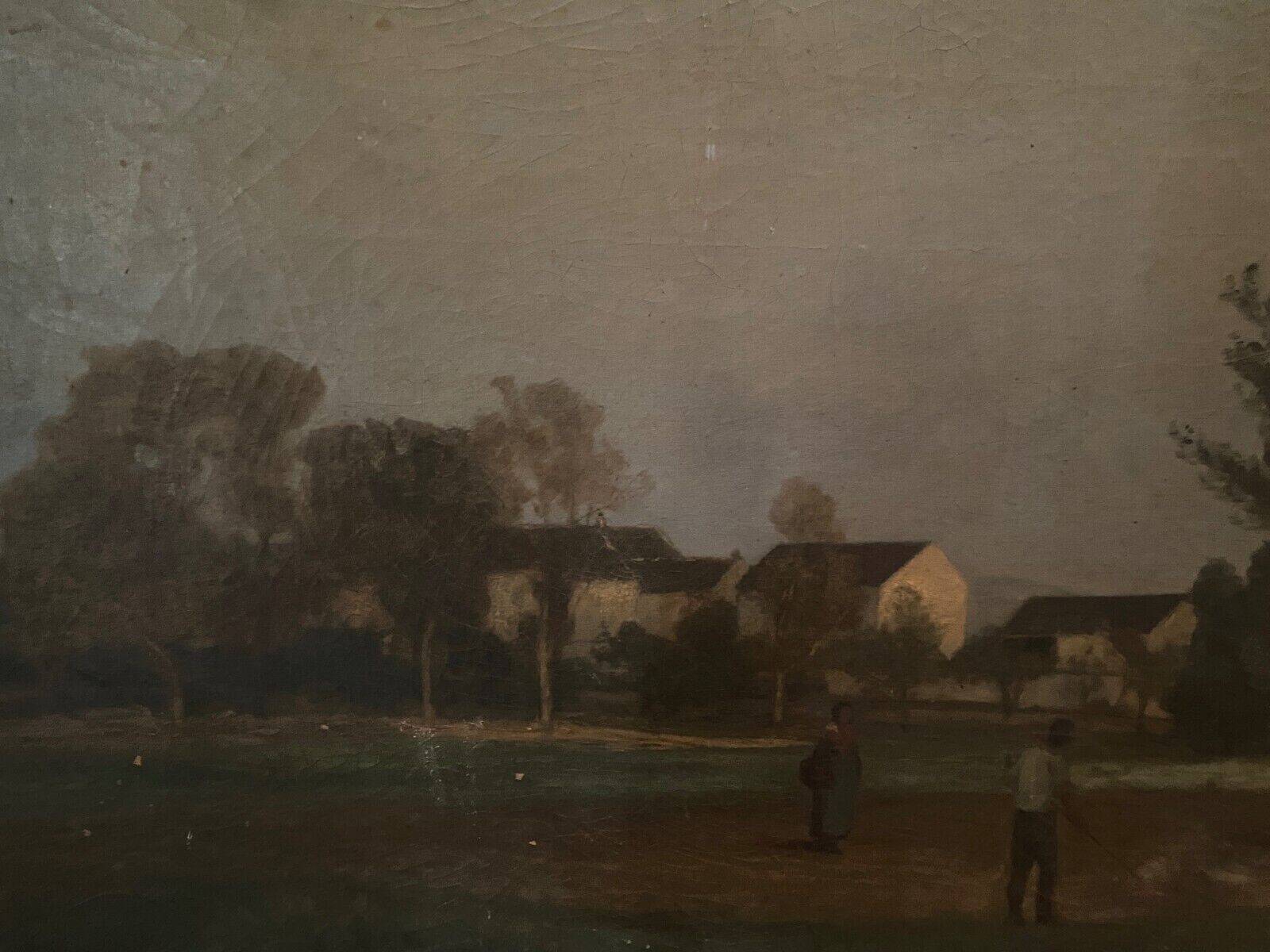 Oil on canvas moonlit landscape early 20th century