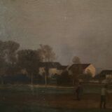 Oil on canvas moonlit landscape early 20th century