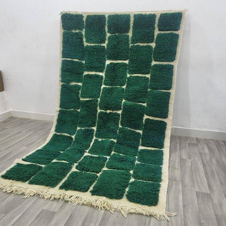Tapis en laine pure fait main traditionnel vert traditionnel 1,5/2,5 m
