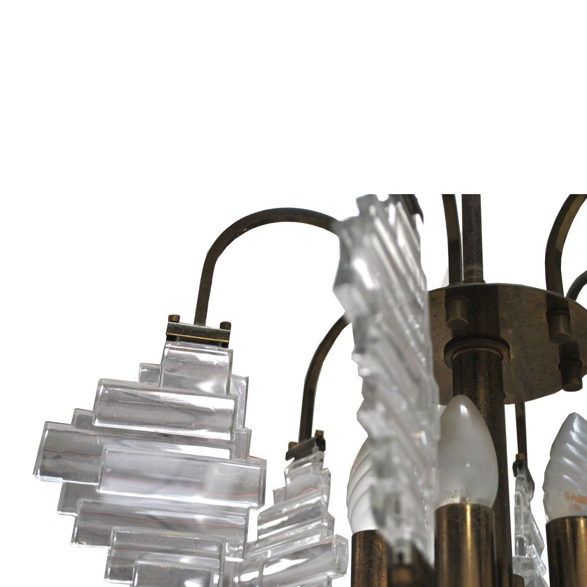 Ceiling lamp in brass and glass in the style of Angelo Brotto, 1950s.