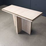 Console vintage en travertin et laiton, années 1970