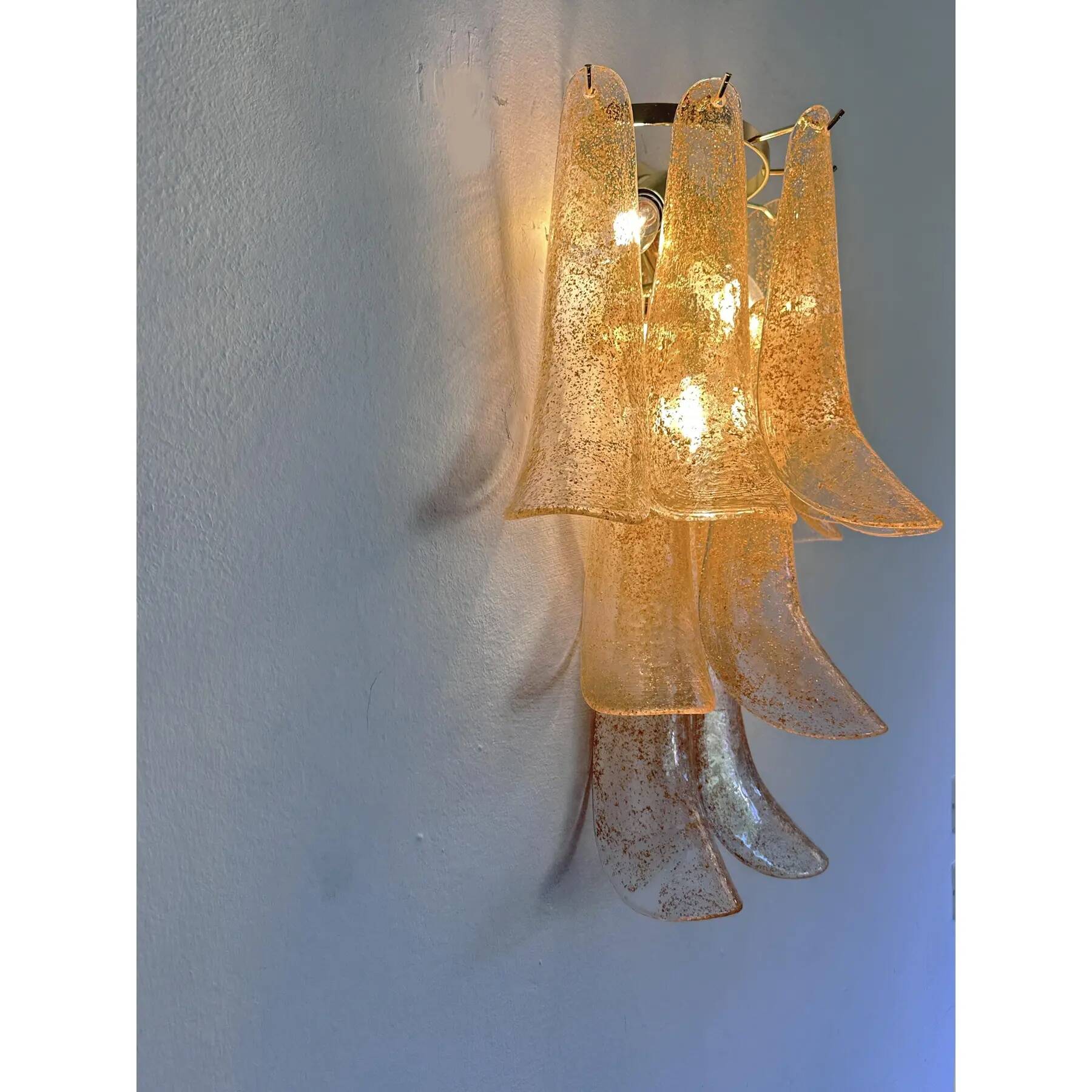 Set of Two Transparent and Gold “Selle” Murano Glass Wall Sconce in Mazzega