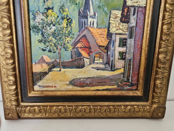Tableau Huile sur toile - Village savoyard signé L Chabaud 86