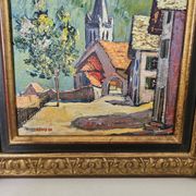 Tableau Huile sur toile - Village savoyard signé L Chabaud 86