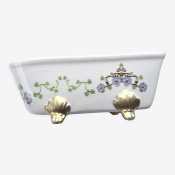 Flowered porcelain bathtub, dollhouse, purple flower, vintage, toy