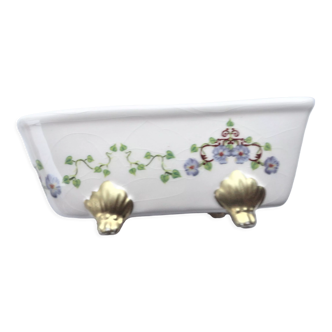 Baignoire porcelaine fleurie, maison de poupée, fleur violette, vintage, jouet