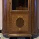 Half-moon buffet with display cabinet in Louis XVI style, marquetry with marble top.