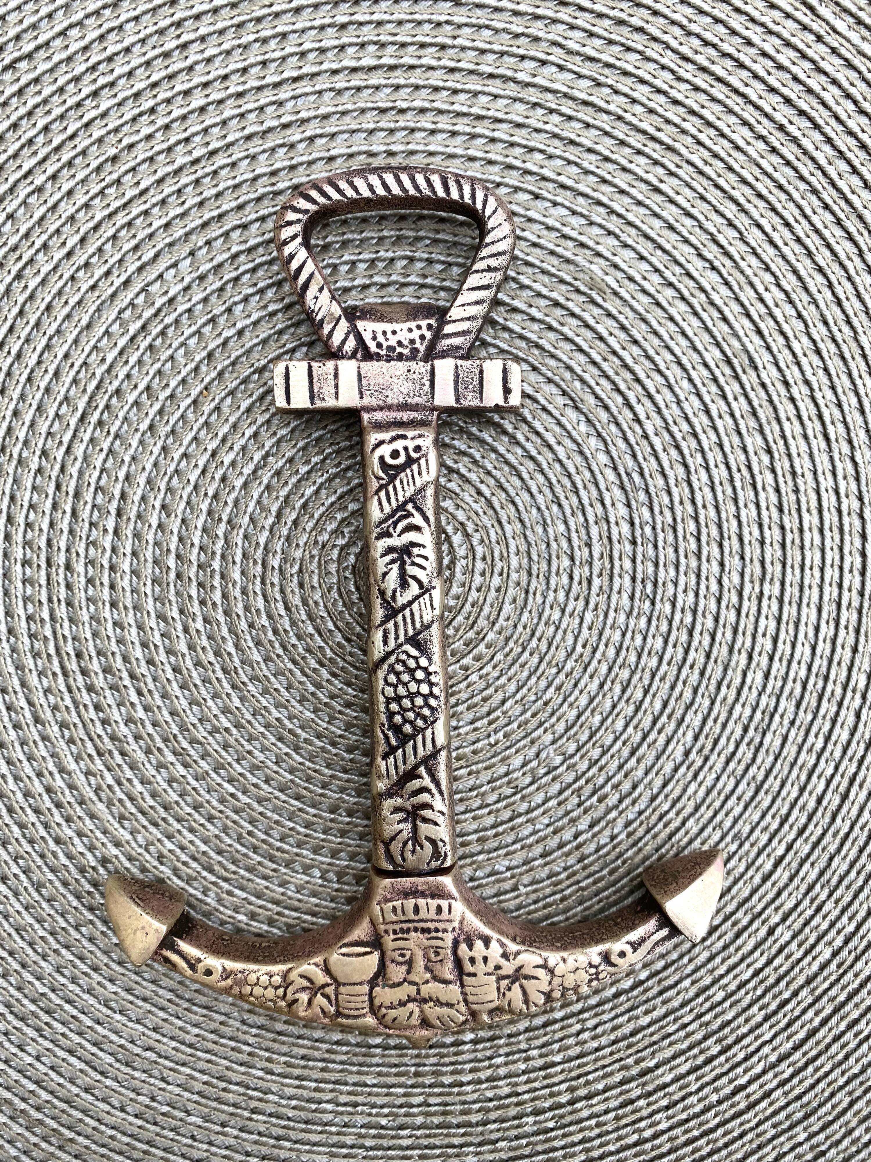 Tire cap bottle opener anchor brass old
