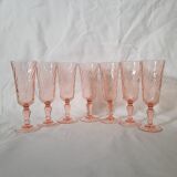 Set of 7 vintage rosaline champagne flutes