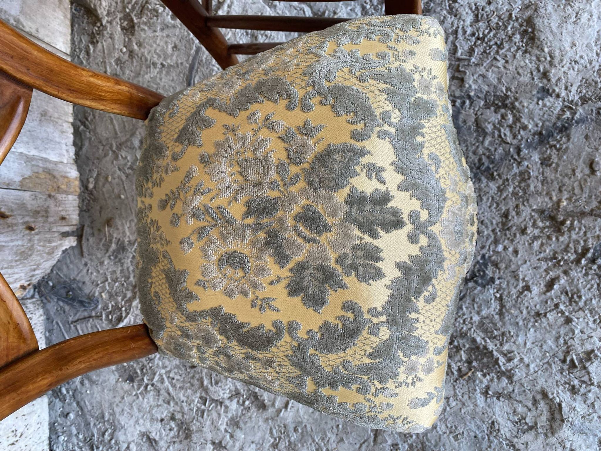 Pair of Antique Louis Philippe Chairs Wood + Fabric Seat 19th Century Vintage