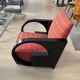 Art Deco Club Chair, Black Lacquer and Red Fabric, France circa 1930