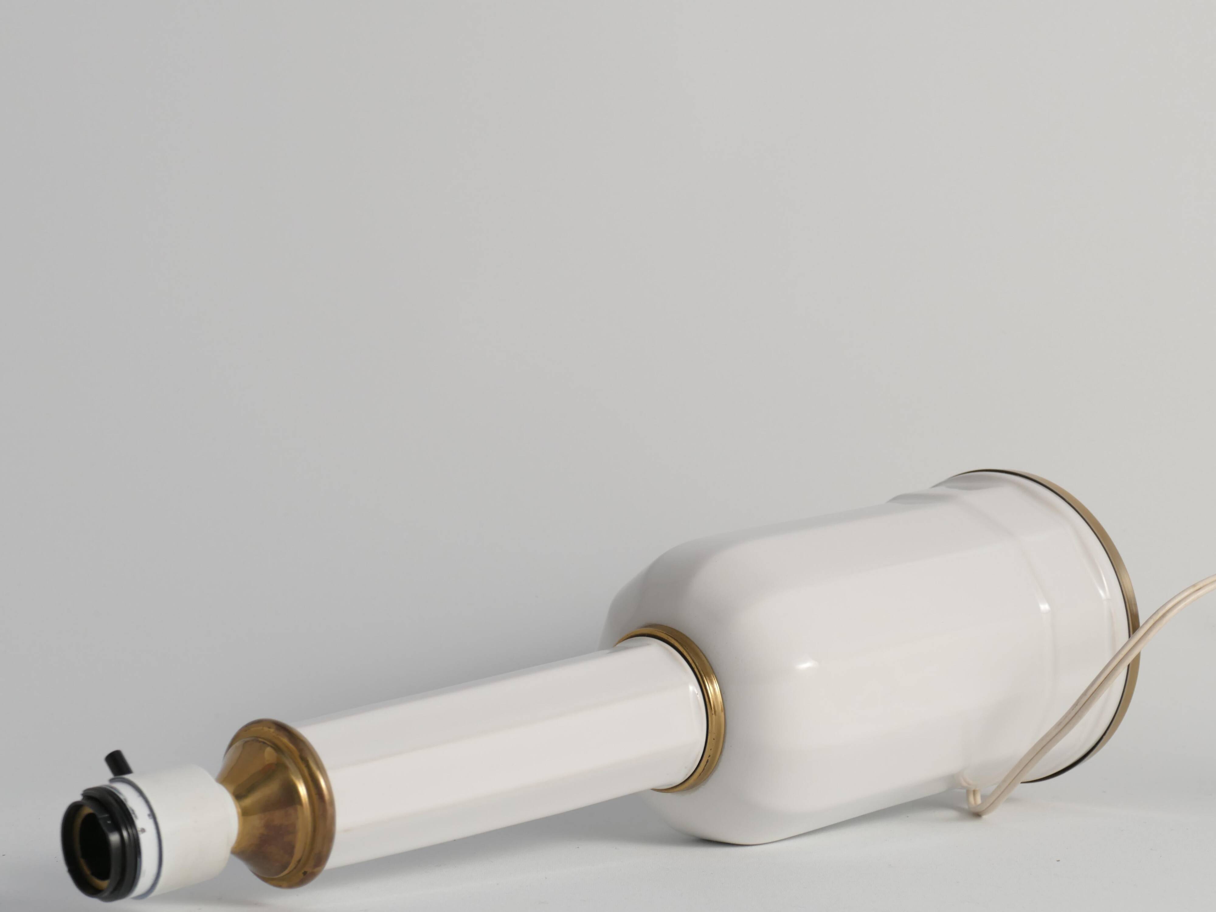 White Opaline Glass & Brass Heiberg Table Lamp, Denmark, Mid-19th century