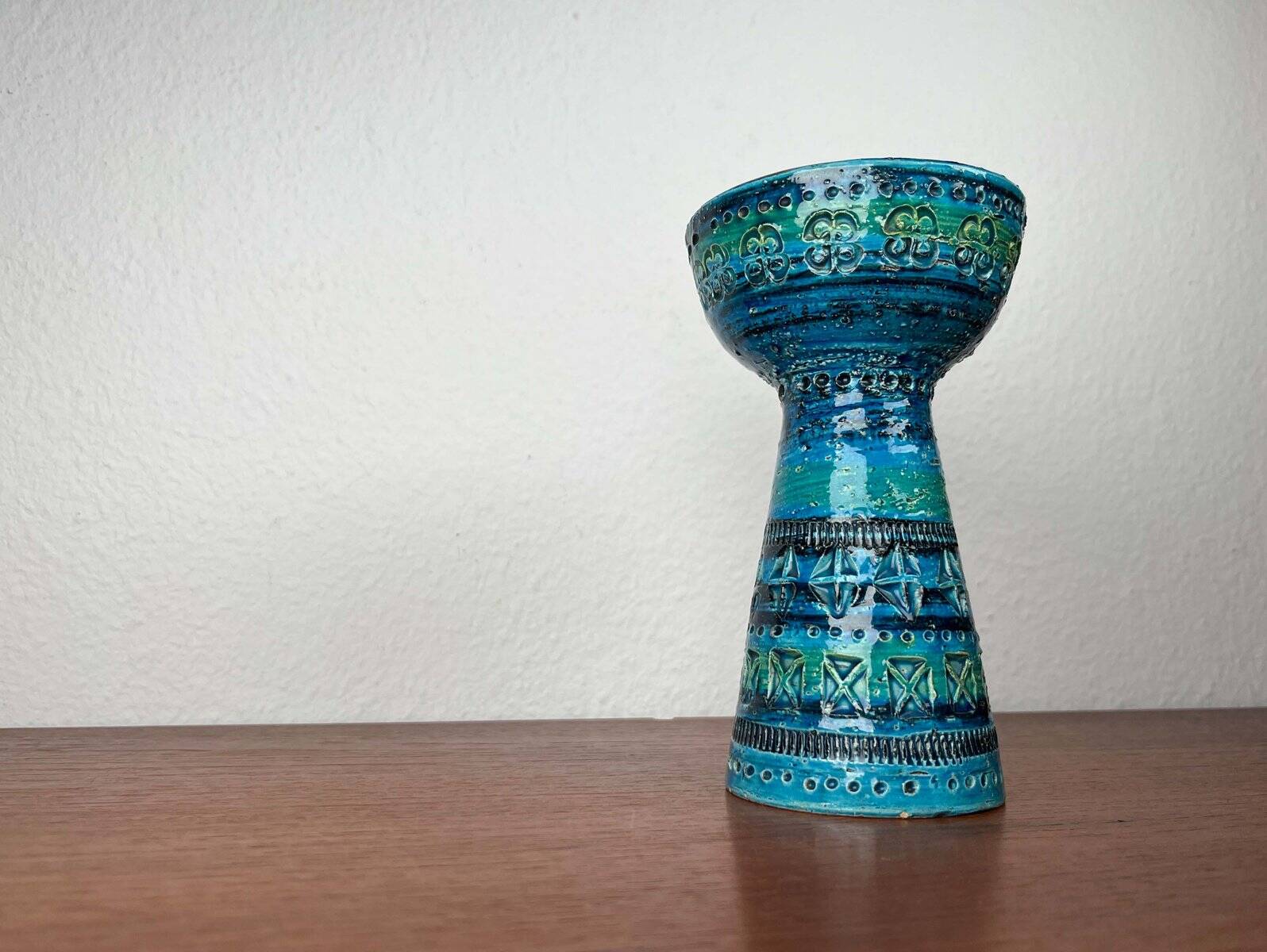Rimini Blue Candle Holder in Mid-Century Ceramic by Aldo Londi for Bitossi, Italy, 1960s