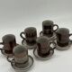 Set of 6 vintage handmade stoneware cups and saucers.