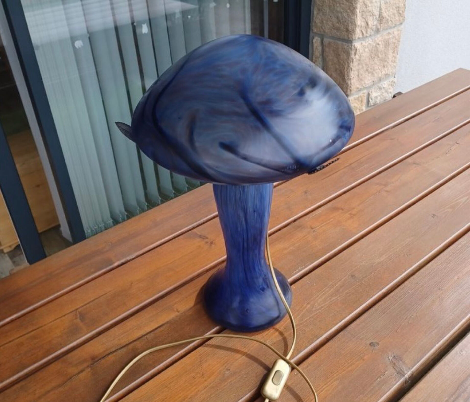 Vintage blue blown glass mushroom lamp – Murano style