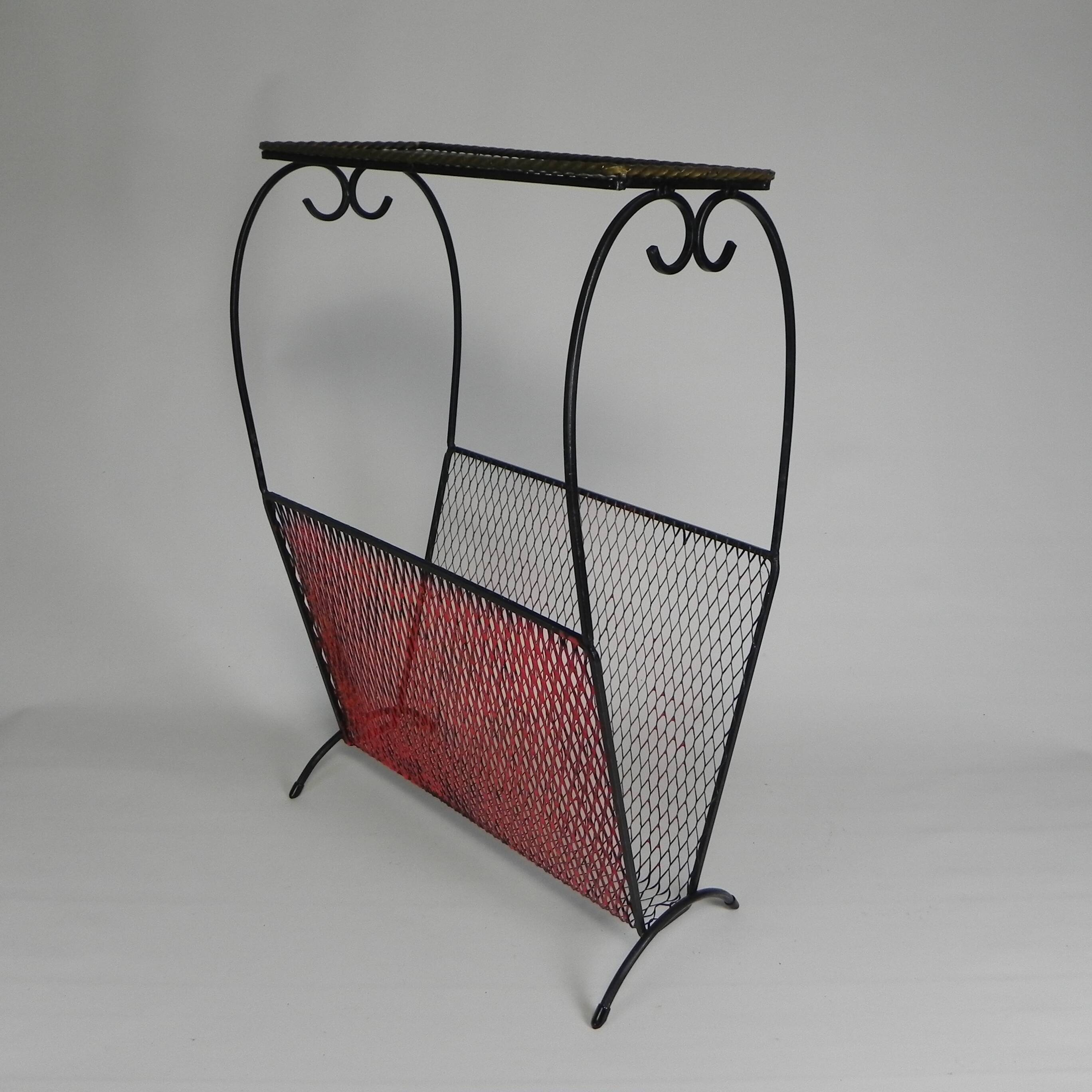 Vintage steel side table with magazine rack, 1950s.