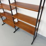 Vintage Italian triple modular bookshelf in teak and metal.