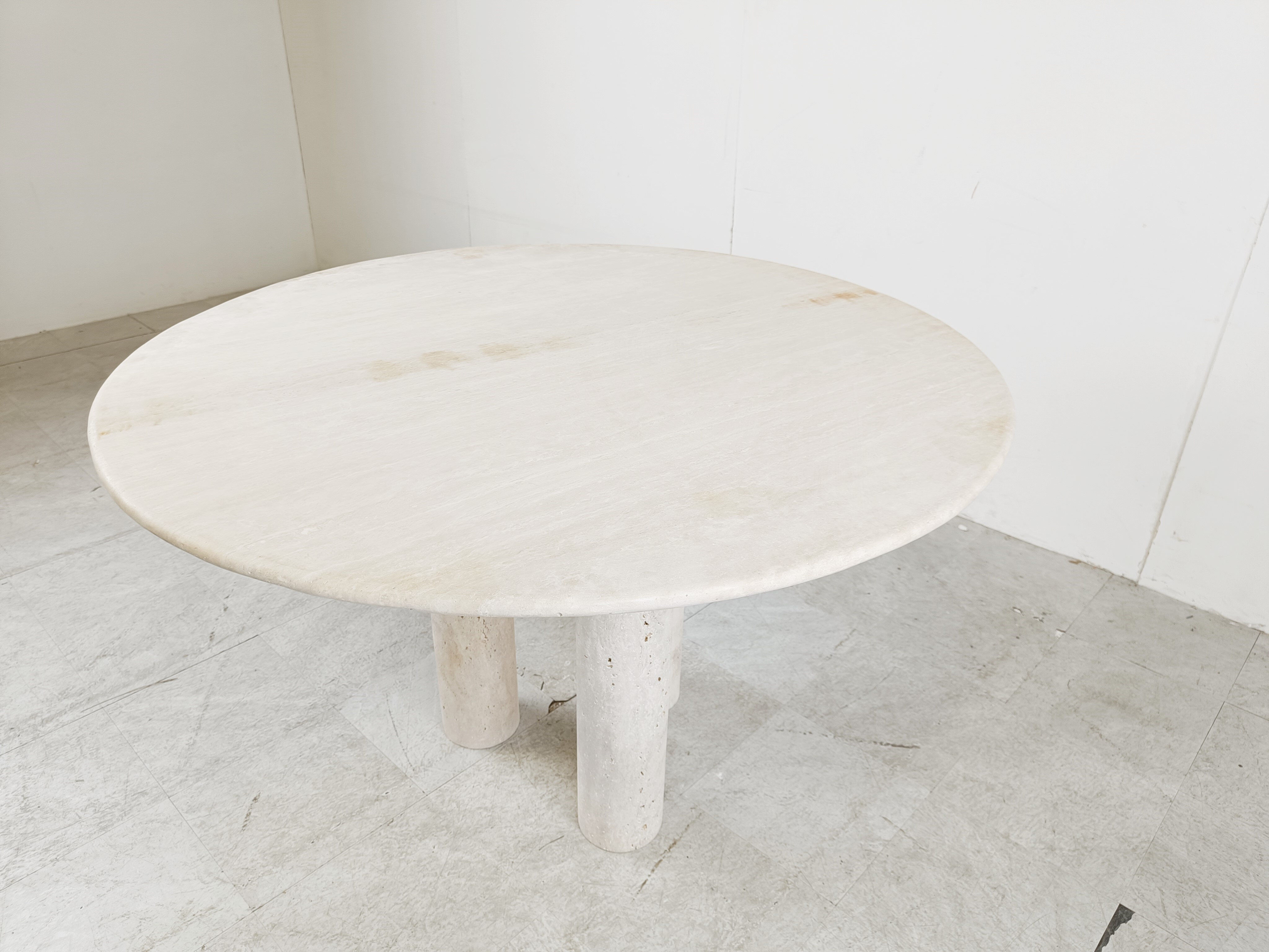 Round Italian travertine dining table 1970s