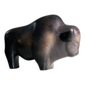 Brown glazed bull sculpture by Ed Ruscha, 1970s ceramic art