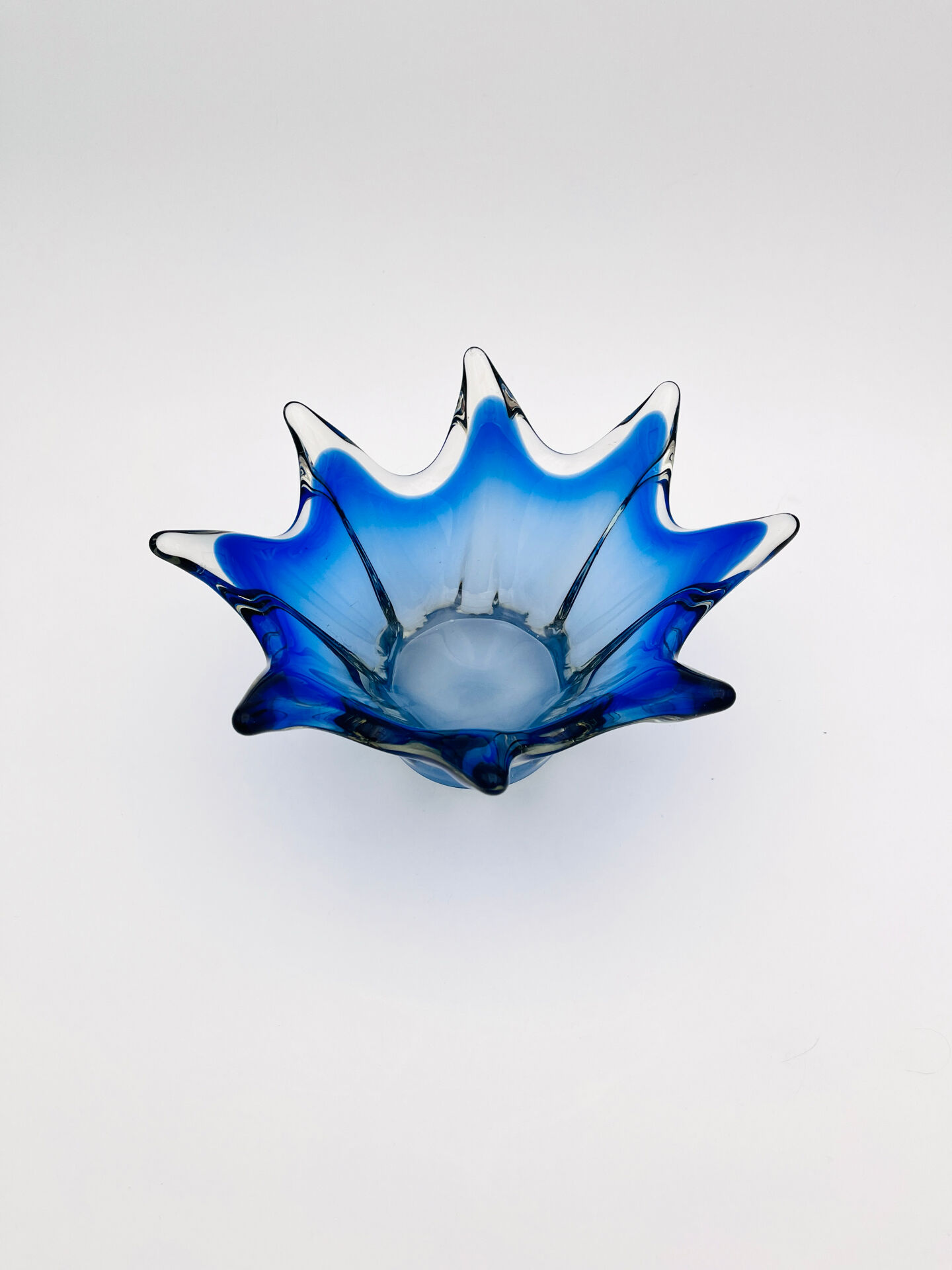 Large Bohemian Crystal Coupe Hospodka Blue Sommerso 1960