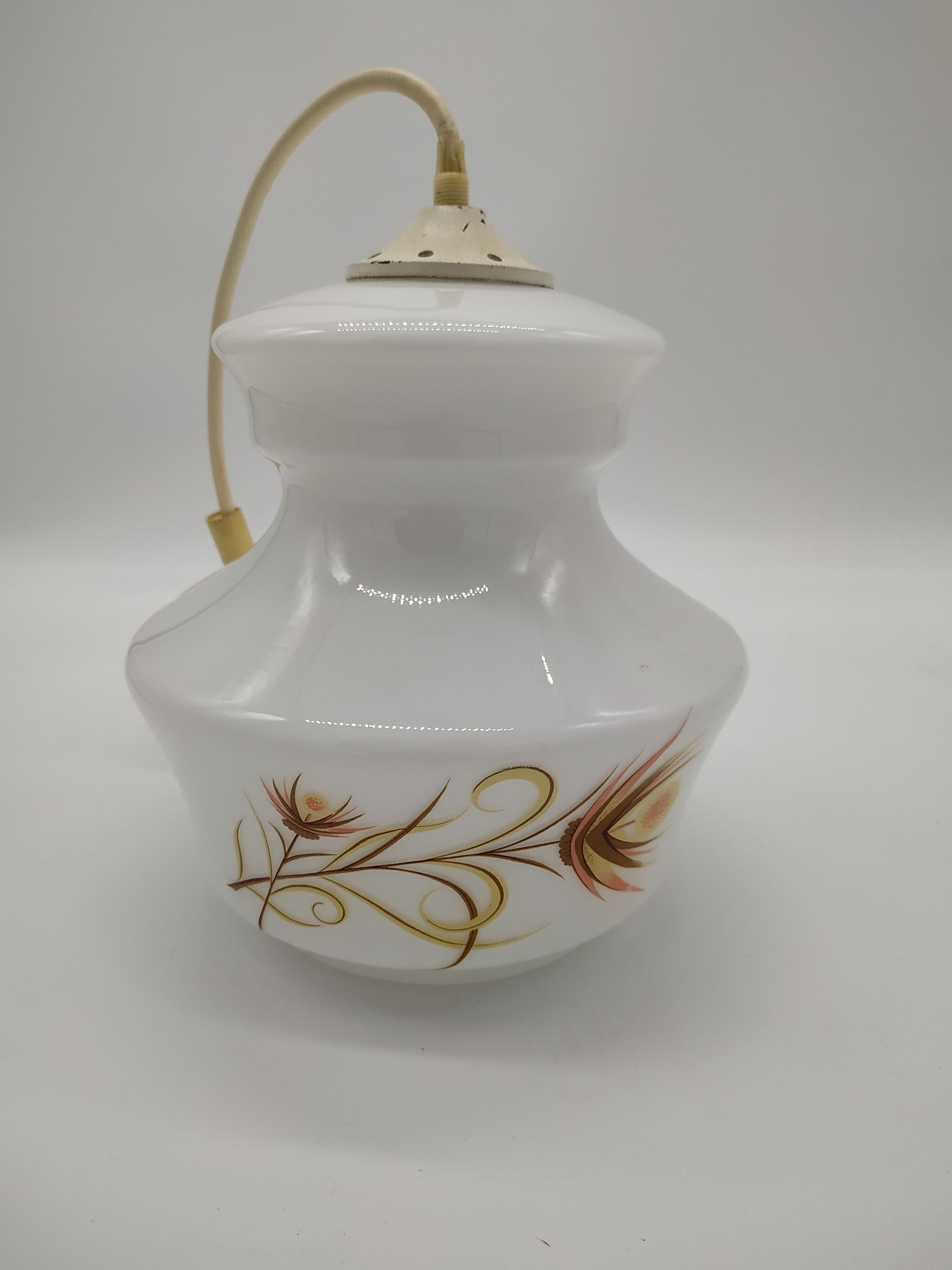 Seventies silkscreened opaline pendant lamp