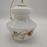 Seventies silkscreened opaline pendant lamp