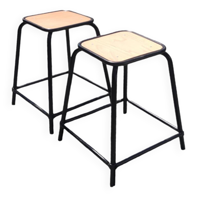 Paire de tabourets vintage d'atelier industriels