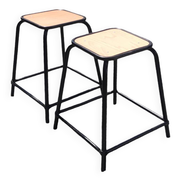 Paire de tabourets vintage d'atelier industriels