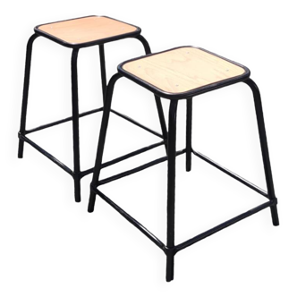 Paire de tabourets vintage d'atelier industriels