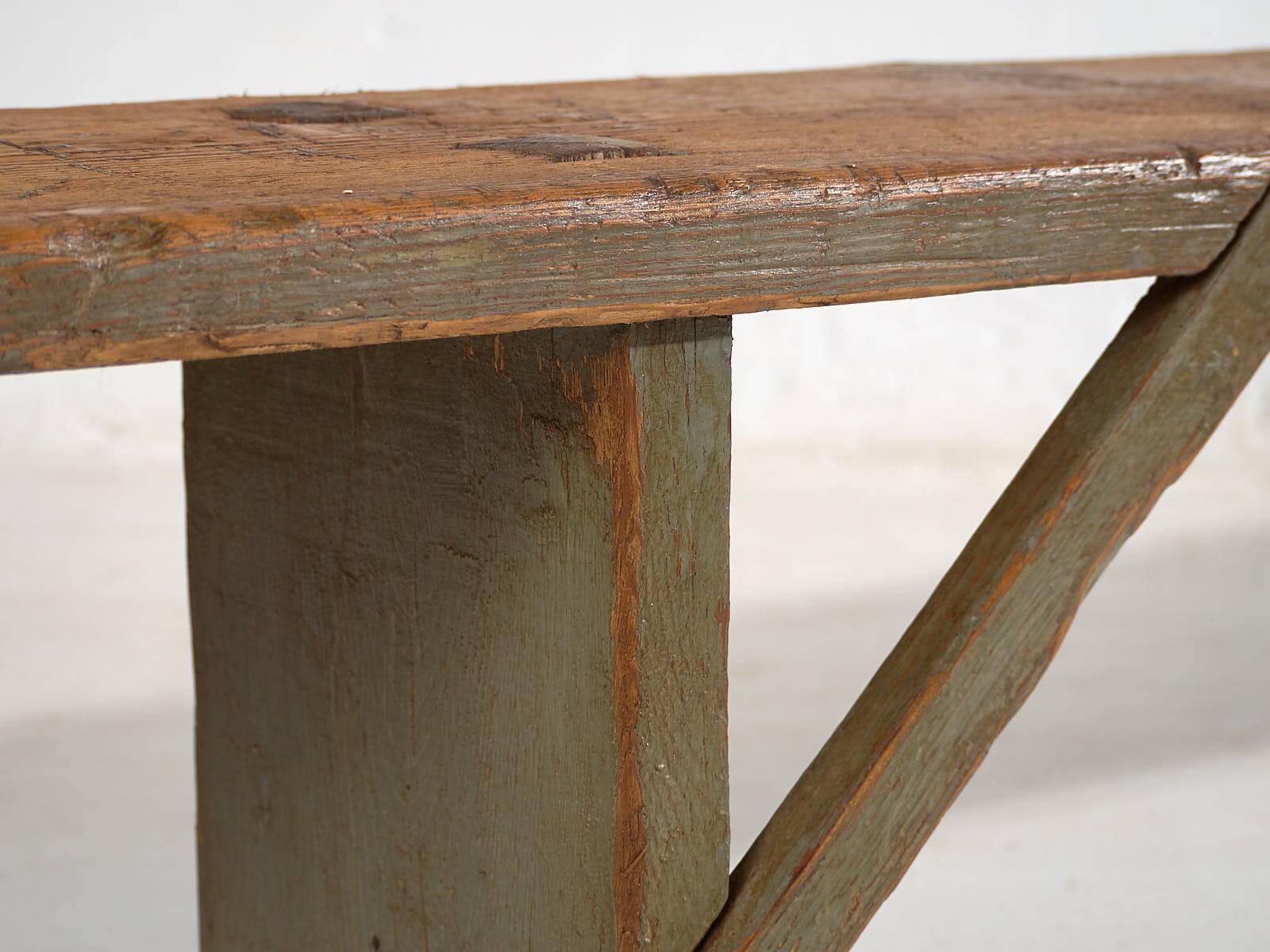 Antique green solid wood bench (c.1920) #26