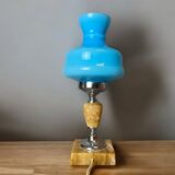 Small vintage blue glass and marble table lamp