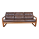 3-seater wood and leather sofa from the 1970s