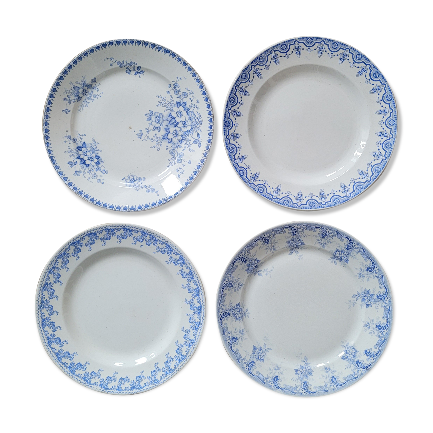 Set of 4 blue mismatched plates 2