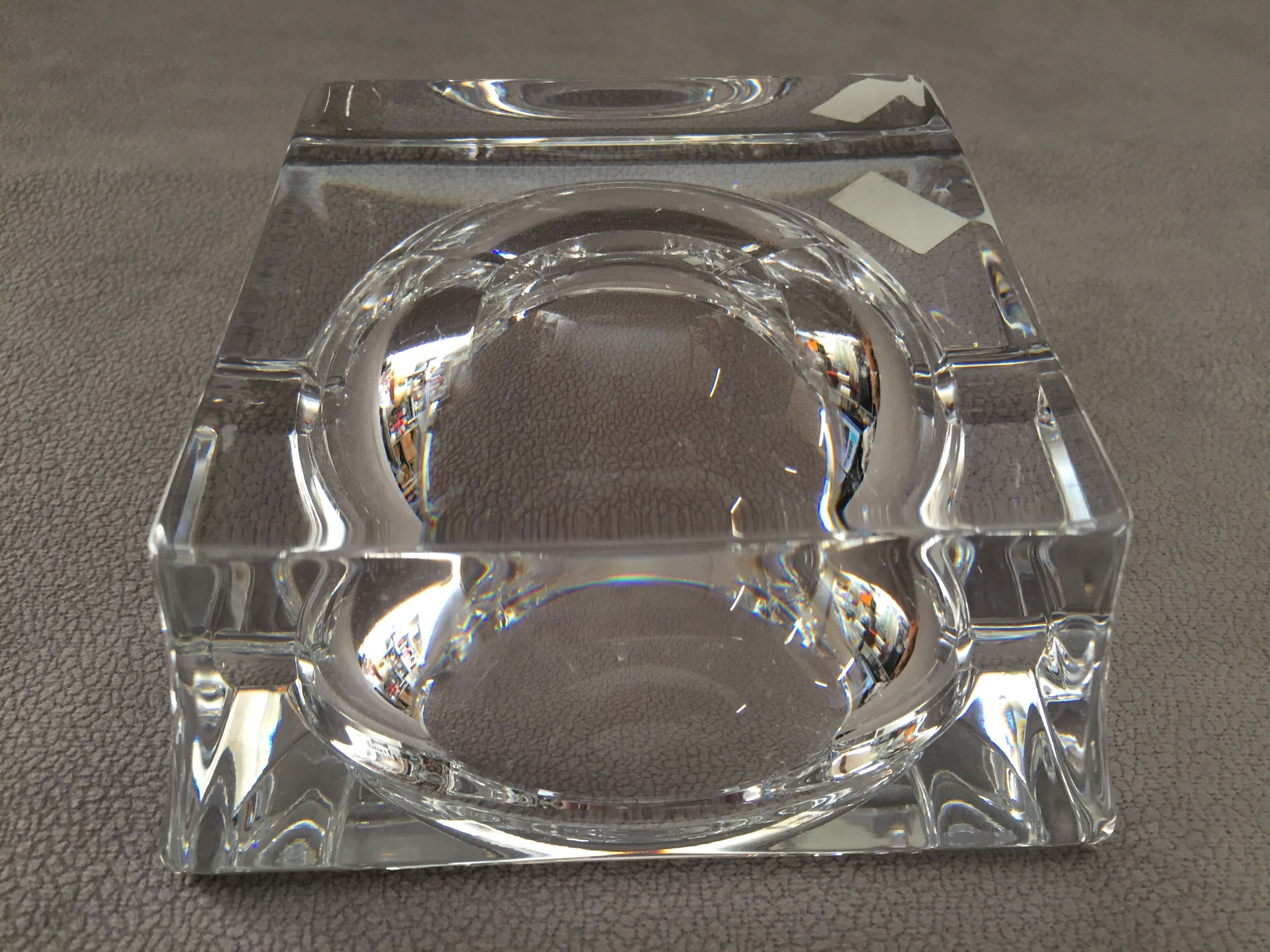 Solid crystal ashtray modernist design handmade art