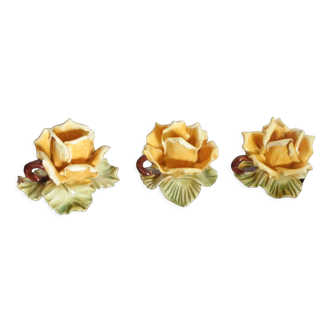 Trio de bougeoirs fleur de rose jaune