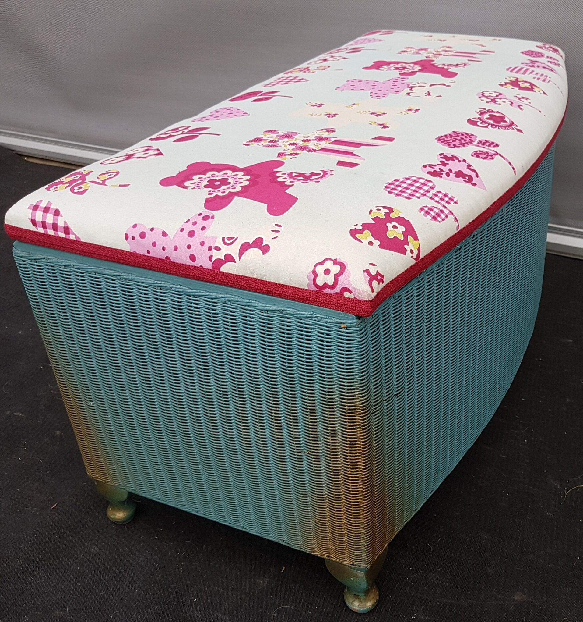 Lloyd loom blue and gold English art deco bench box