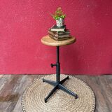 Adjustable industrial stool in metal & wood