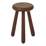 Vintage French tripod brutalist stool in solid wood (oak) C. 1960