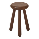 Vintage French tripod brutalist stool in solid wood (oak) C. 1960
