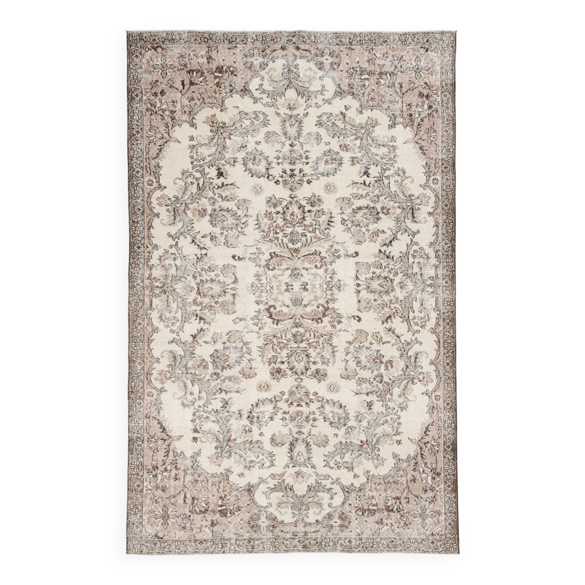 Brown & Cream Floral Vintage Rug, 195x302Cm
