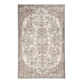 Tapis vintage à fleurs marron et crème, 195 x 302 cm