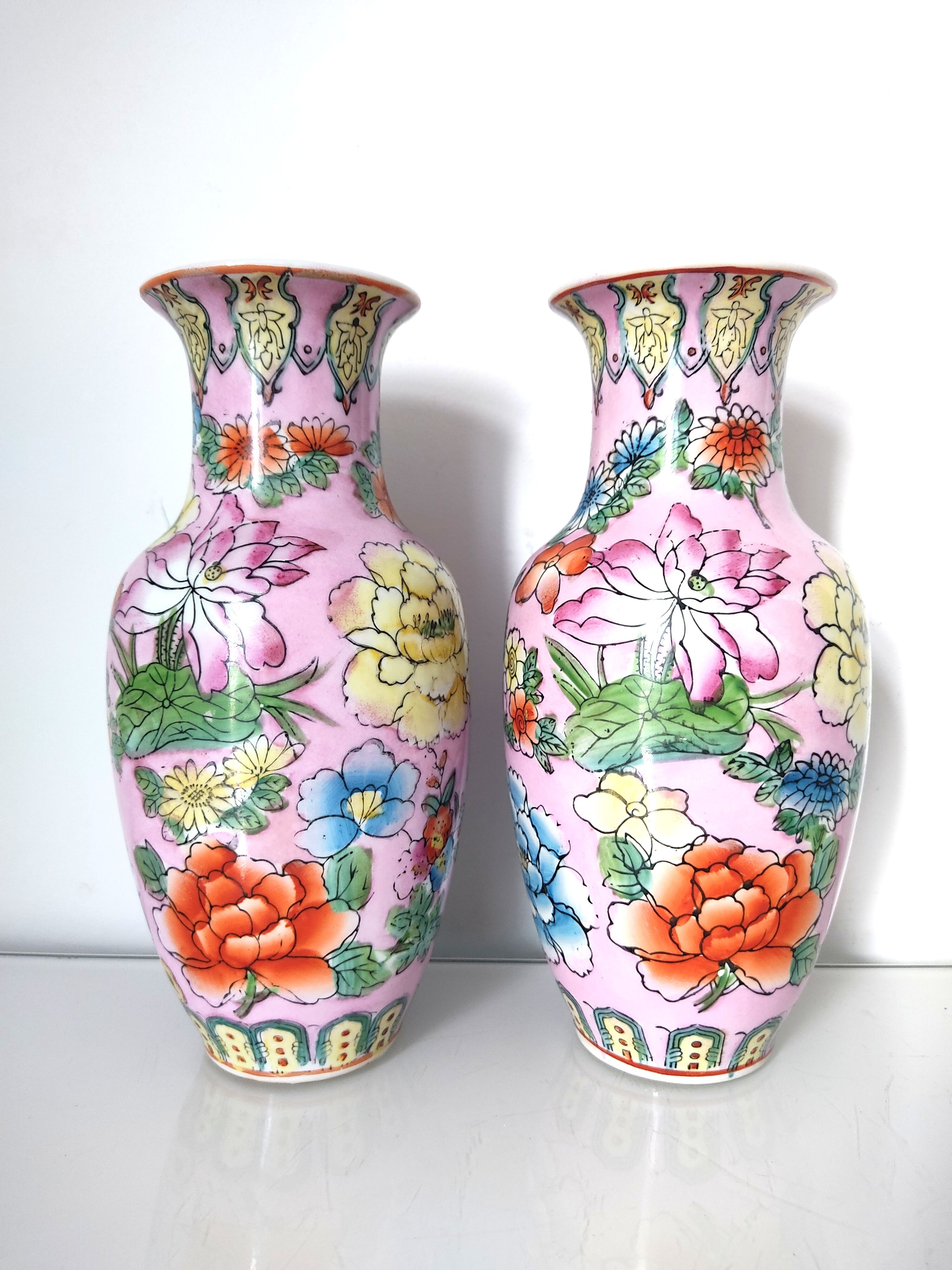 Pair of flowered Chinese vases