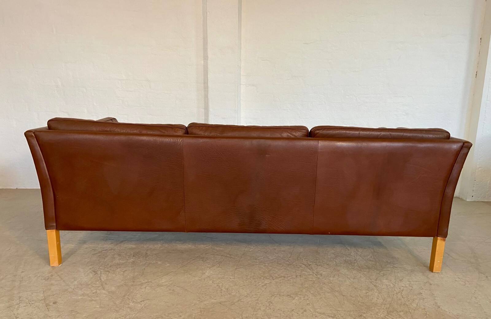 Danish mid-century vintage Mogens Hansen cognac brown leather sofa 60s