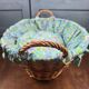 Vintage wicker basket – Blue floral fabric & matching cushion