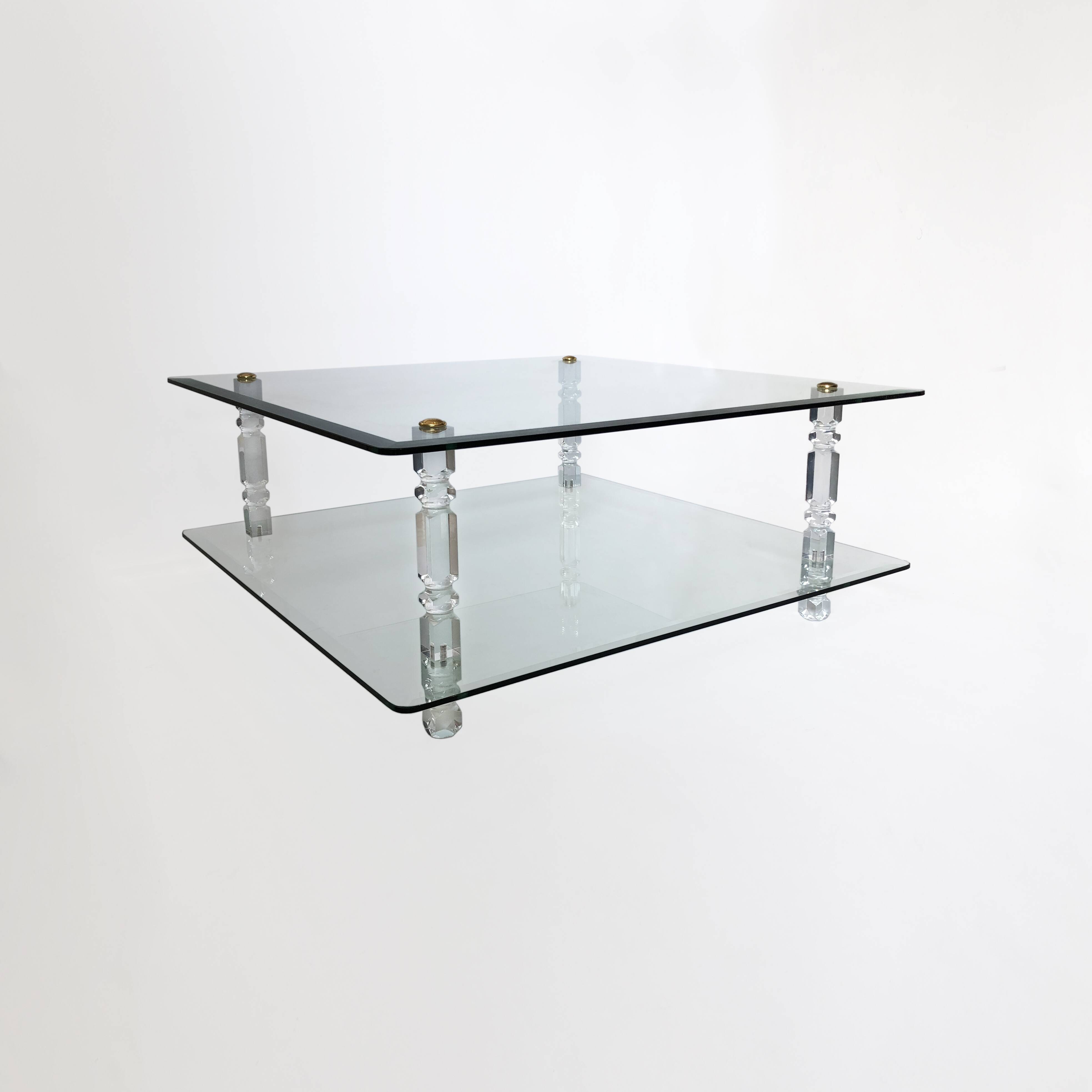 Two-Tier Lucite and Glass Coffee Table 1970s Modernist Vintage Mid-Century