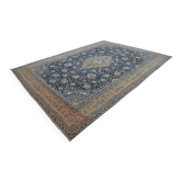 Grand tapis persan vintage bleu marine à médaillon, noué main, 285 x 399 cm