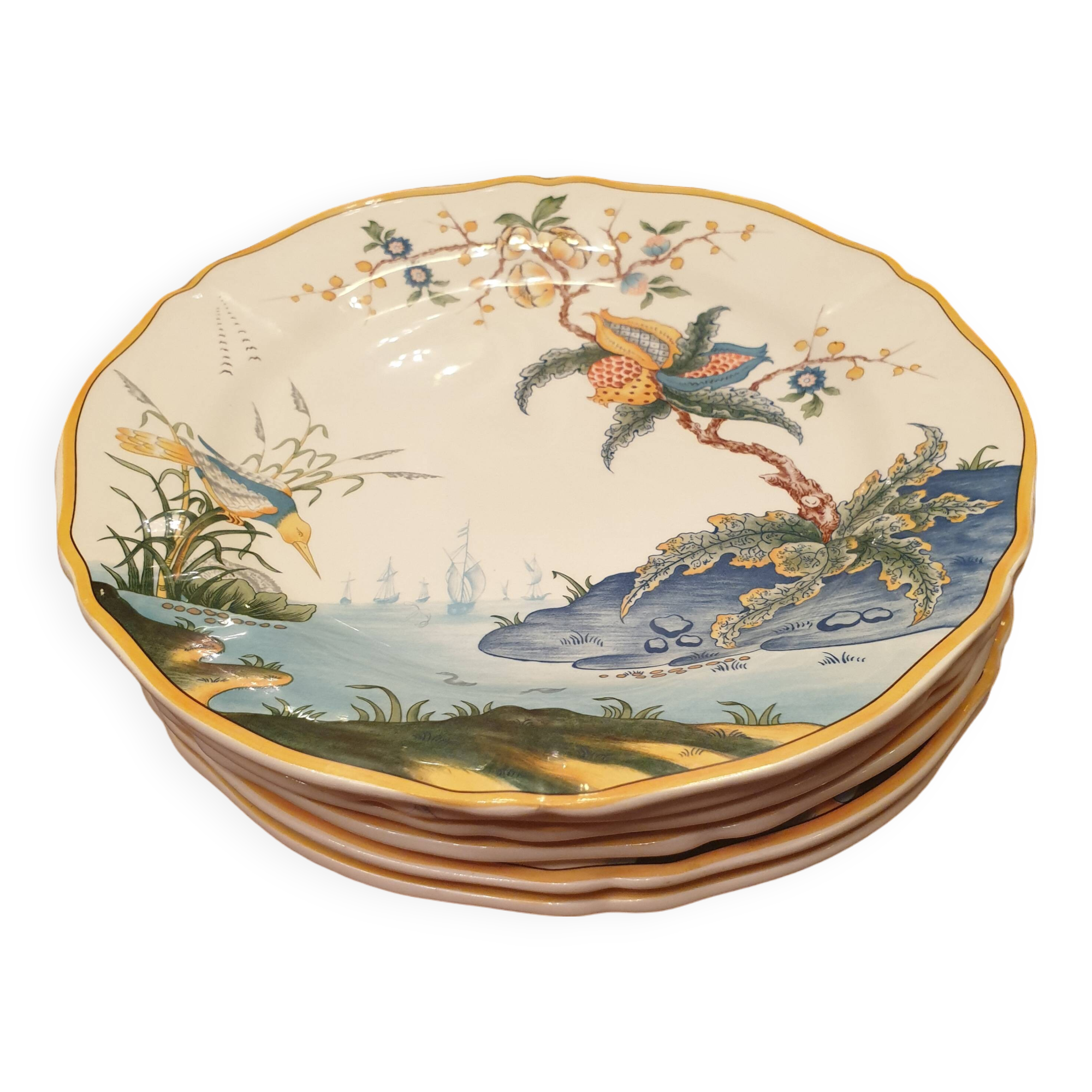 6 Gien France Caribbean dinner plates Magellan pattern Diameter: 22.5cm