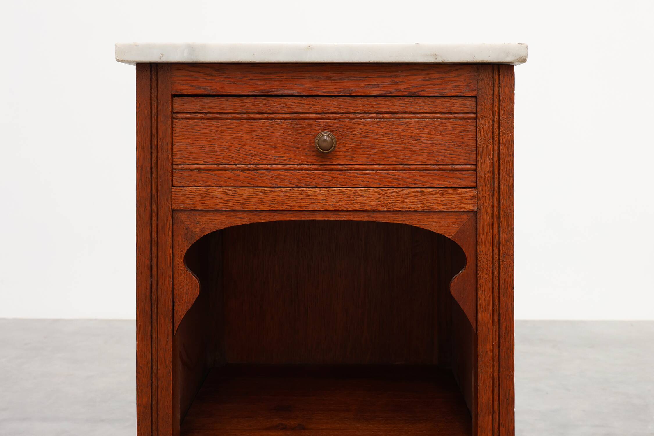 French Art Deco Wood & Grey Marble Top Nightstand, 1920s