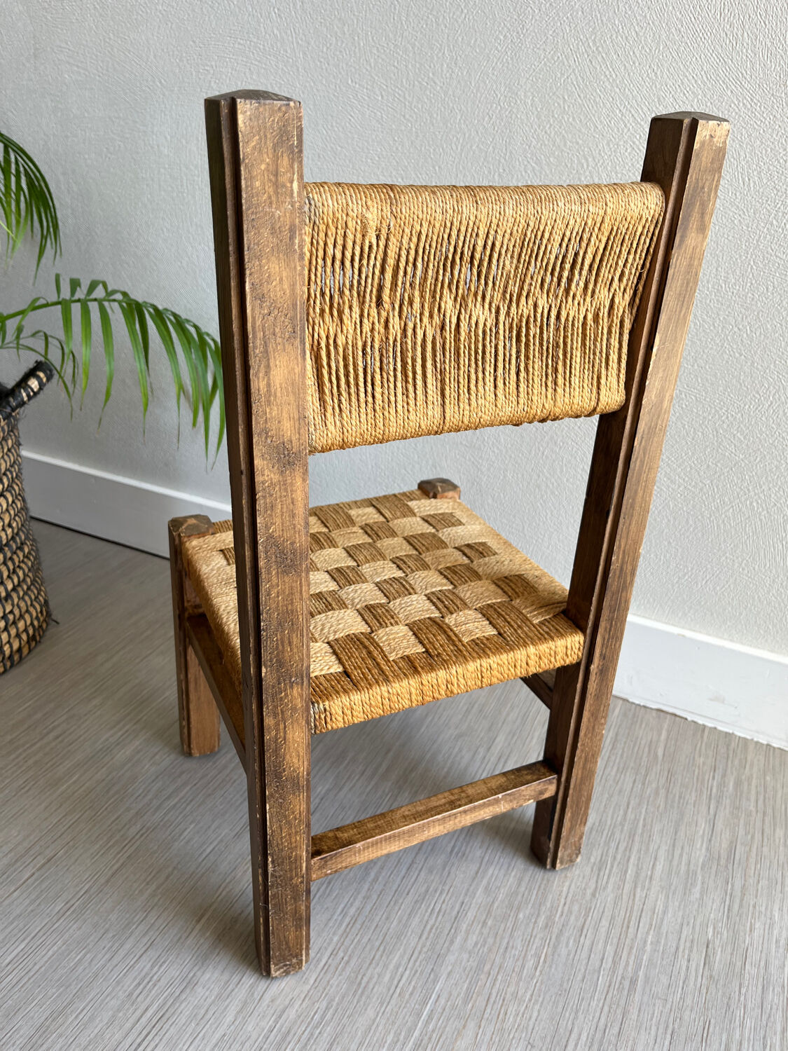 Vintage children's chair wood and rope by Audoux and Minet