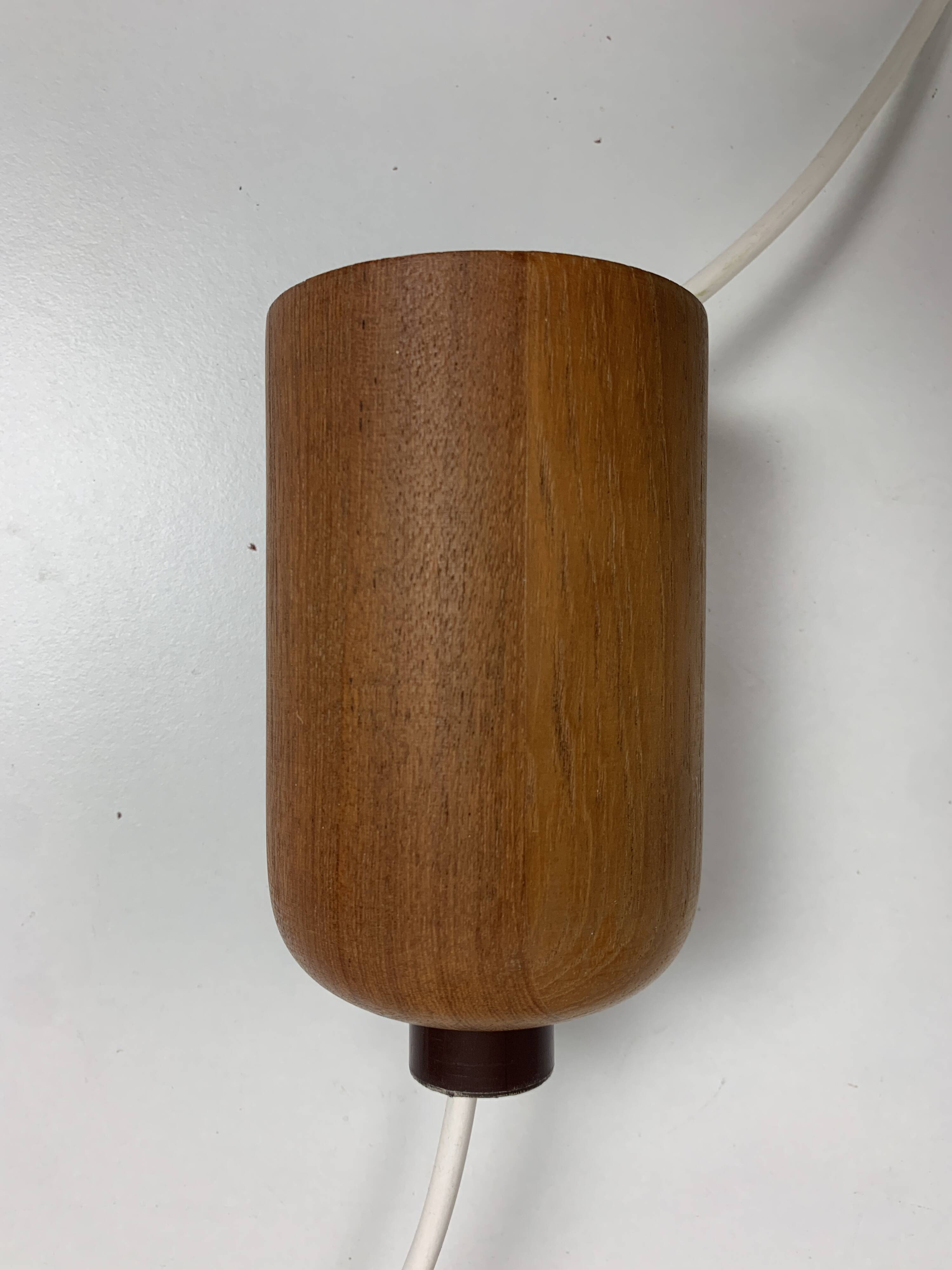 Teak and linen umbrella pendant hanging lamp by Domus, 1970s